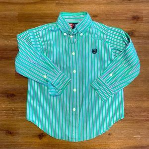 🟡EUC🟡 Chaps Green Striped Button Down Shirt - Kids Size 4